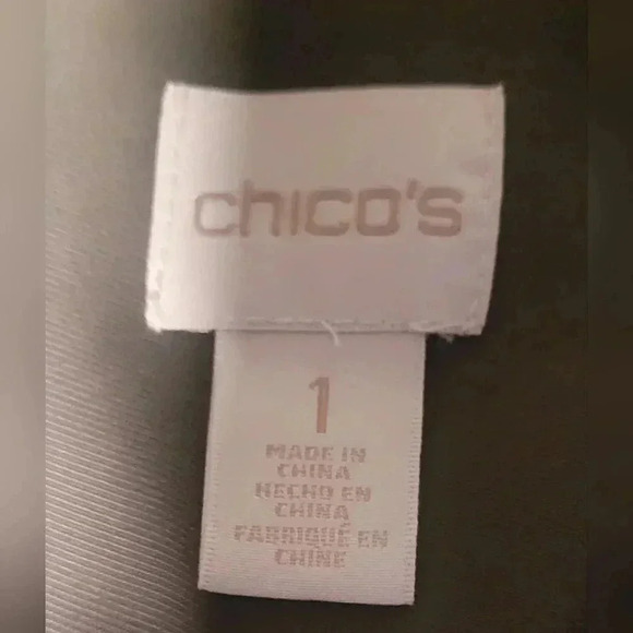 CHICOS Olive Woven Utility Shirt, button down, roll tab sleeve, size 1 - Picture 11 of 11